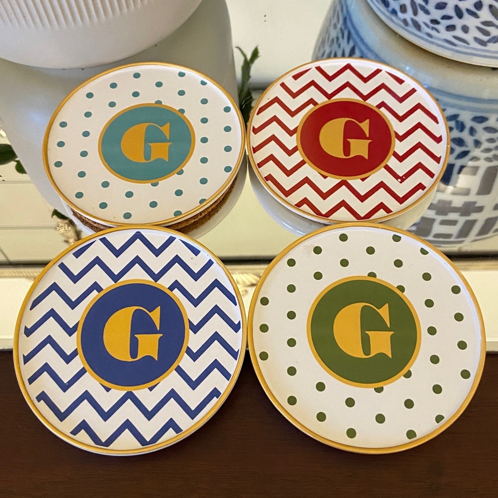 Chevron Patterned Coasters with G Monogram